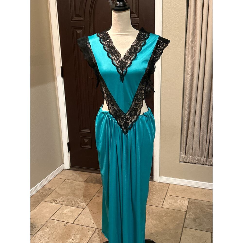 Vintage 80s 90s Black & Turquoise Sexy Nightie
